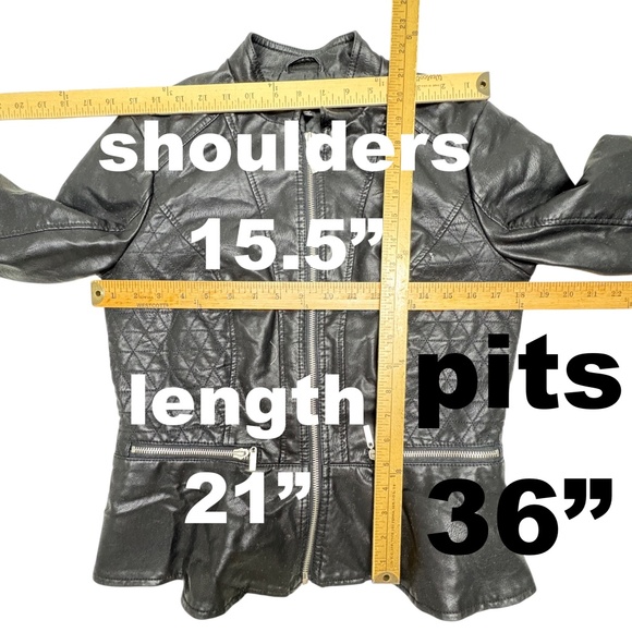 jacket leather BACCINI S black soft zip front zip pockets peplum hem vintage - Picture 8 of 15